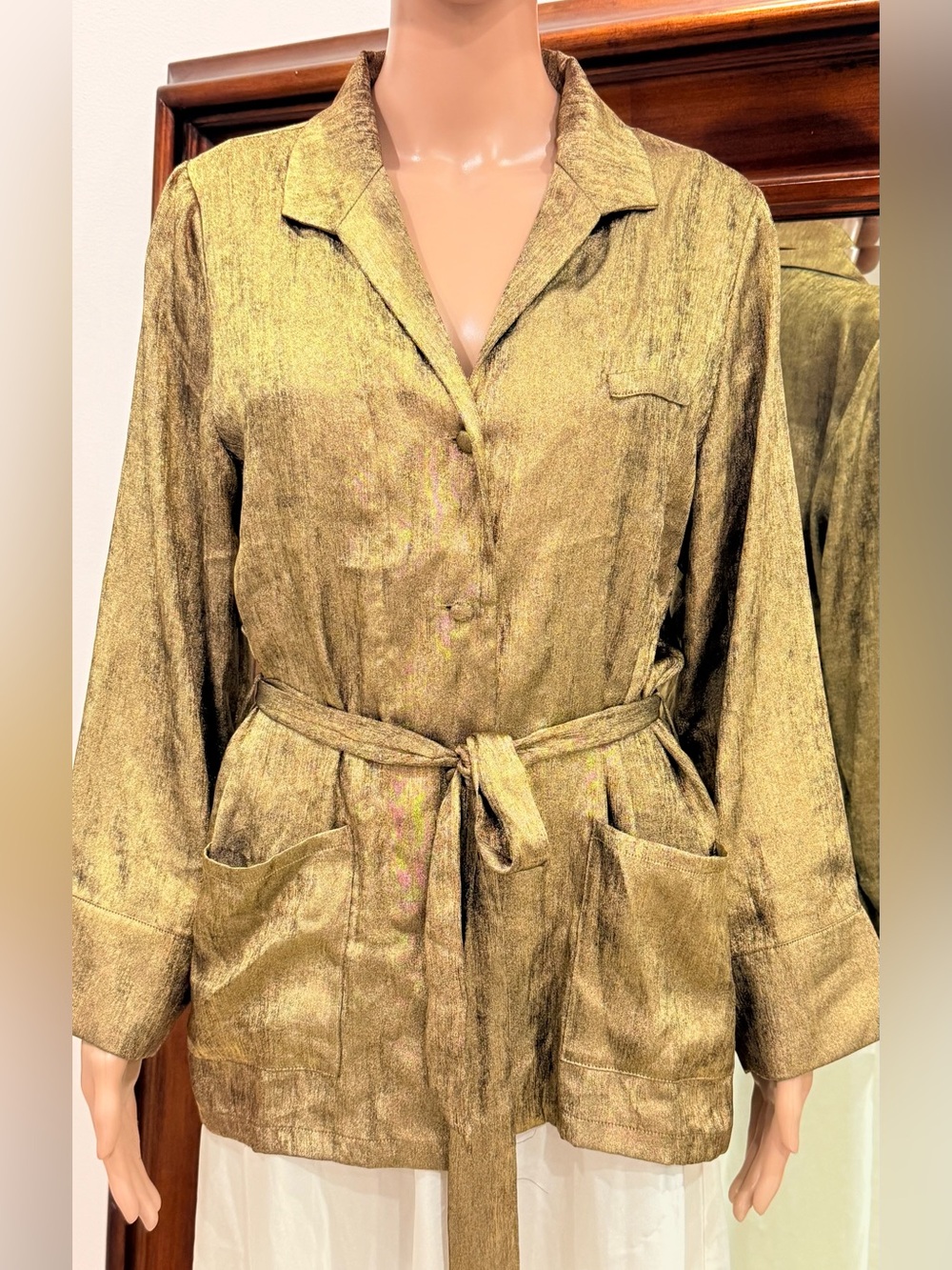 Mes Demoiselles Paris Metallic Gold Belted Blazer Jacket - FR 38 / US Small